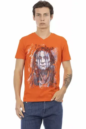 Trussardi Koszulki, Mężczyzna, Pomarańczowy, 3XL, Bawełna, Eleganckie Tee z dekoltem V i nadrukiem na przodzie