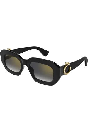 Cartier Akcesoria, Kobieta, Czarny, ONE SIZE, Nowoczesne Okulary Przeciwsłoneczne w Kształcie Prostokąta z Detalem Panthère C