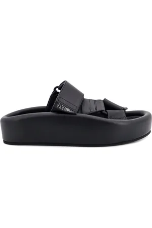 Maison Margiela Buty, Kobieta, Czarny, 36 EU, Skóra, Czarne skórzane klapki z zapięciem na rzep