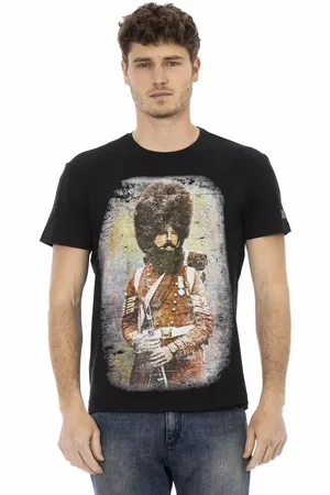 Trussardi Koszulki, Mężczyzna, Czarny, 2XL, Bawełna, Elegancka Czarna Koszulka Casual z Unikalnym Nadrukiem na Przodzie
