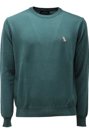 Aquascutum Swetry, Mężczyzna, Zielony, S, Zielony Sweter z Wełny Styl Okrągły Dekolt