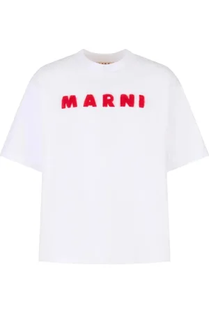 Marni Koszulki, Mężczyzna, Biały, L, Bawełniana koszulka z haftowanym logo