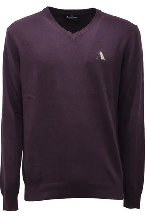 Aquascutum Swetry, Mężczyzna, Fioletowy, S, Fioletowy sweter z dekoltem w serek Model 123566