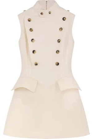 Alexander McQueen Sukienki, Kobieta, Biały, S, Biała Sukienka z Wysokim Kołnierzem