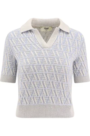 Fendi Swetry, Kobieta, Niebieski, S, Kaszmir, Niebieski Polo z Diagonalnym Wzorem FF