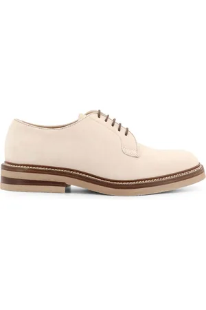 Brunello Cucinelli Buty, Mężczyzna, Beżowy, 41 1/2 EU, Zamsz, Płaskie buty Beżowe zamsz zapięcie na sznurówki