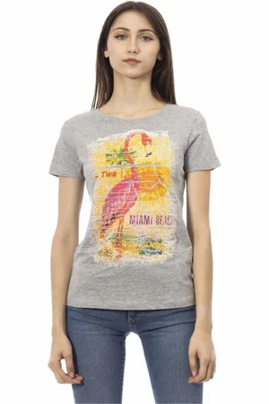Trussardi Koszulki, Kobieta, Szary, L, Casual T-shirt z okrągłym dekoltem