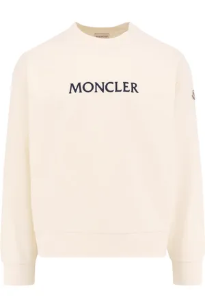 Moncler Bluzy, Kobieta, Beżowy, L, Biała Sweter z Logo Patch