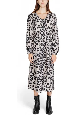 JACQUELINE DE YONG Sukienki, Kobieta, Szary, M, Nylon, Sukienka z Długim Rękawem w Wzór Leoparda