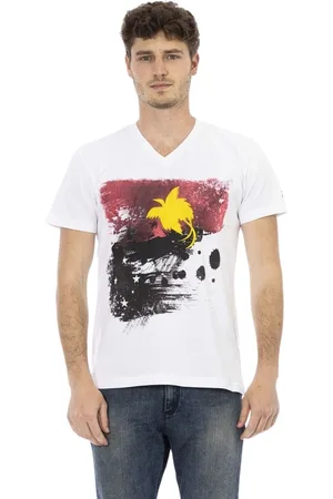 Trussardi Koszulki, Mężczyzna, Biały, XL, Action V-Neck Tee Front Print