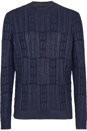 Fendi Swetry, Mężczyzna, Niebieski, XL, Niebieski Sweter z żebrem Regular Fit Włochy