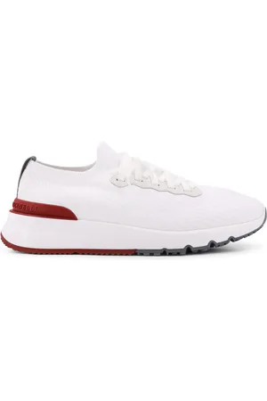 Brunello Cucinelli Buty, Mężczyzna, Biały, 43 EU, Białe Sneakersy z Gumowym Detalem Logo