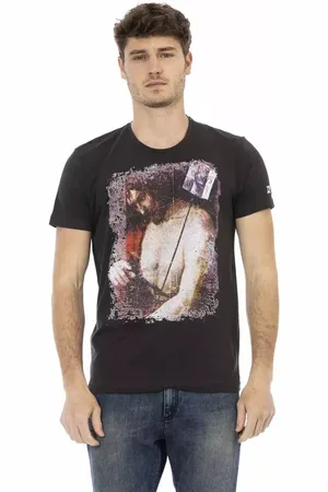 Trussardi Koszulki, Mężczyzna, Czarny, M, Bawełna, Podniesiony Casual Czarny Krótki Rękaw