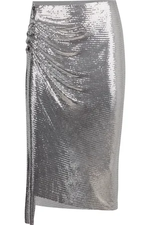 Paco rabanne Spódnice, Kobieta, Szary, S, Asymetryczna Spódnica z Marszczeniami i Szczegółami z Mosiądzu