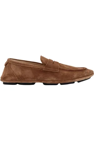 Dolce & Gabbana Buty, Mężczyzna, brązowy, 41 EU, Zamsz, Brązowe płaskie buty z metalowym monogramem