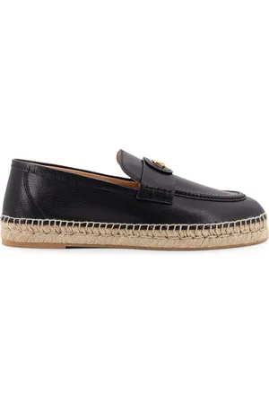 VALENTINO GARAVANI Buty, Mężczyzna, Czarny, 42 EU, Len, Czarne płaskie buty z logo sygnatury