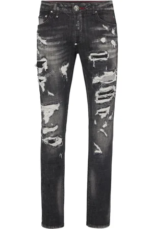 Philipp Plein Jeansy, Mężczyzna, Czarny, W36, Jeansyy Slim Fit Efekt Używany