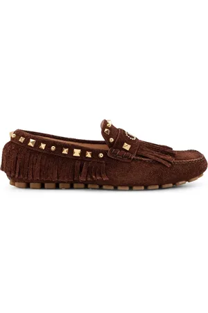 VALENTINO GARAVANI Buty, Mężczyzna, brązowy, 42 1/2 EU, Len, Brązowe płaskie buty z detalami Borchie