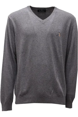 Aquascutum Swetry, Mężczyzna, Szary, S, Szara Wełniana Sweter z Dekoltem w serek