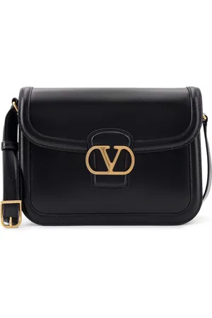 VALENTINO GARAVANI Torebki, Mężczyzna, Czarny, ONE SIZE, Len, Czarna Skórzana Torba na Ramię z Magnetycznym Guzikiem