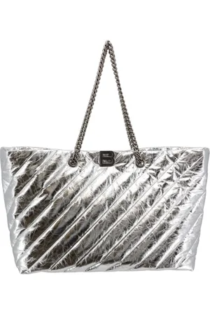 Balenciaga Torebki, Kobieta, Szary, ONE SIZE, Len, Metaliczna torebka z kieszenią na zamek błyskawiczny