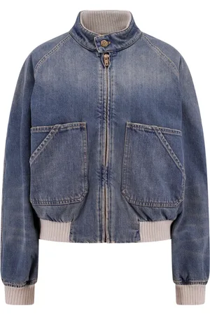 Golden Goose Kurtki, Kobieta, Niebieski, S, Denim, Kurtka jeansowa z Prążkowanymi profilami