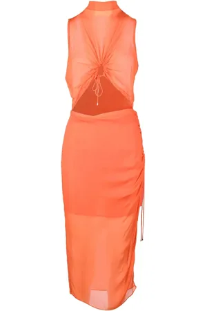 Patrizia Pepe Sukienki, Kobieta, Pomarańczowy, 2XS, Elegancka Sukienka Wieczorowa z Woalu