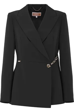Kocca Kurtki, Kobieta, Czarny, 2XL, Elegancka Asymetryczna Kurtka z Detalem Łańcucha