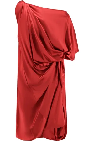 DRIES VAN NOTEN Sukienki, Kobieta, Czerwony, M, Czerwona Jedwabna Sukienka Drapowana