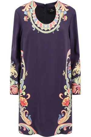 Etro Sukienki, Kobieta, Niebieski, L, Niebieska Elegancka Sukienka z Dekoltem U