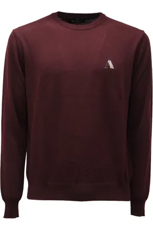 Aquascutum Swetry, Mężczyzna, Czerwony, S, Bordowy Sweter z Wełny W Stylu z Okrągłym Dekoltem