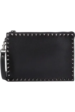 VALENTINO GARAVANI Torebki, Mężczyzna, Czarny, ONE SIZE, Len, Elegancka Skórzana Torebka Clutch