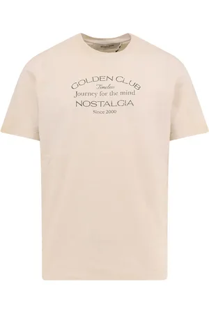 Golden Goose Koszulki, Mężczyzna, Beżowy, S, Beżowy T-shirt z żebrowanym dekoltem