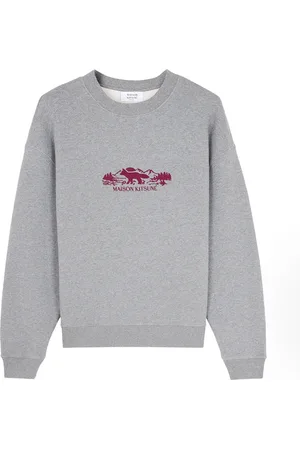 Maison Kitsuné Bluzy, Mężczyzna, Szary, XL, Sweter z haftowanym logo w szarym