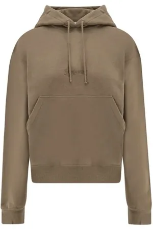 Saint Laurent Bluzy, Kobieta, brązowy, S, Khaki Bluza z Haftem i Kieszenią Kangurką