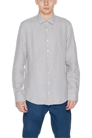 Calvin Klein Koszule, Mężczyzna, Szary, 4XL, Lniana Koszula z Długim Rękawem Kolekcja Wiosna/Lato