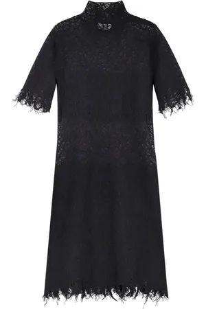Alexander McQueen Sukienki, Kobieta, Czarny, S, Czarna Sukienka z Zamkiem na Wysokim Kołnierzu