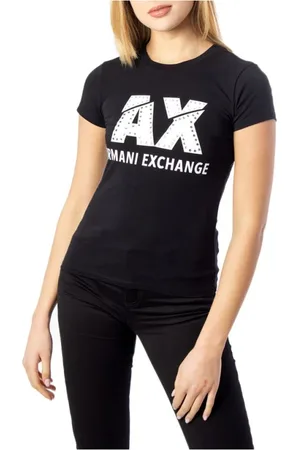 Armani Exchange Koszulki, Kobieta, Czarny, S, Czarna Bawełniana Koszulka Damska Wiosna/Lato