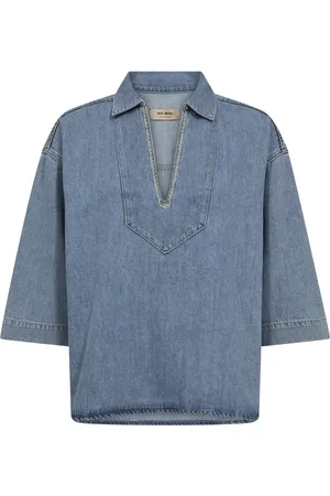Mos Mosh Bluzki, Kobieta, Niebieski, XS, Denim, Boho Denim Shirt z haftami haftami