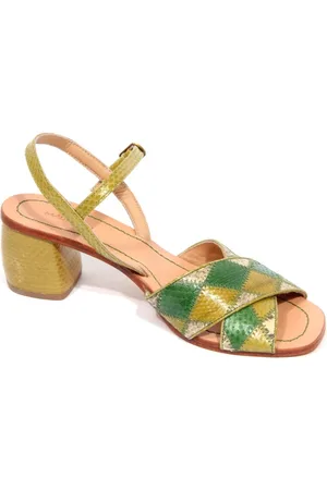 Maliparmi Buty, Kobieta, Zielony, 37 EU, Sandał Patchworkowy z Obcasem 6 cm