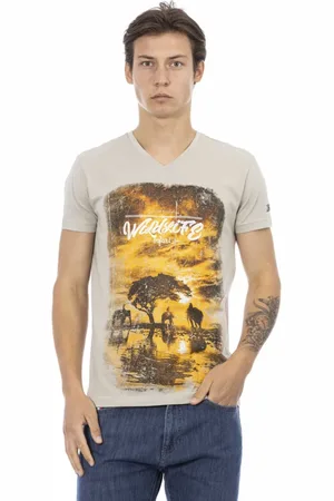 Trussardi Koszulki, Mężczyzna, Beżowy, 3XL, T-shirt z krótkim rękawem i dekoltem w serek