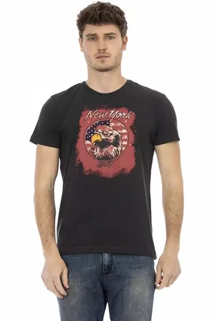Trussardi Koszulki, Mężczyzna, Czarny, XL, Bawełna, Stylowy T-shirt z okrągłym dekoltem i nadrukiem na przodzie