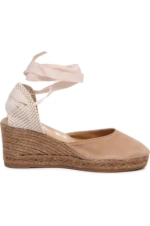 MANEBI Buty, Kobieta, Beżowy, 38 EU, Niska Koturnowa Espadryle Sandał Vintage Taupe