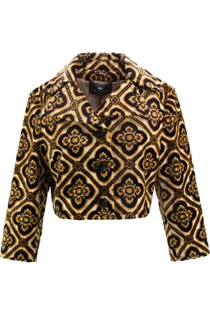 Etro Kurtki, Kobieta, brązowy, S, Kurtka z aksamitu z wzorem w stylu Jacquard i maxi kołnierzem