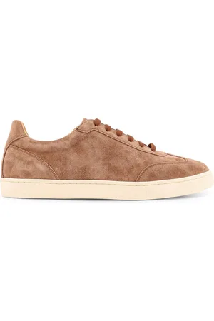 Brunello Cucinelli Buty, Mężczyzna, brązowy, 44 EU, Zamsz, Brązowe Sneakersy z Nadrukiem Logo