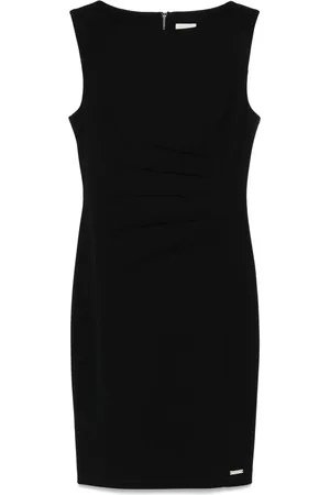 Calvin Klein Sukienki, Kobieta, Czarny, S, Czarna Sukienka Bez Rękawów z Tylnym Zamkiem