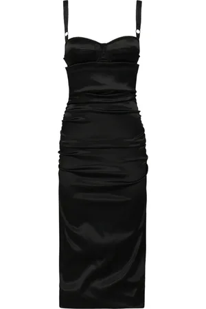 Dolce & Gabbana Sukienki, Kobieta, Czarny, S, Czarna Satynowa Sukienka z Biustonoszem