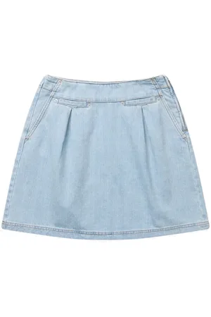 Munthe Spódnice, Kobieta, Niebieski, XS, Denim, Dżinsowa Spódnica z Eleganckimi Plisami i Kieszeniami