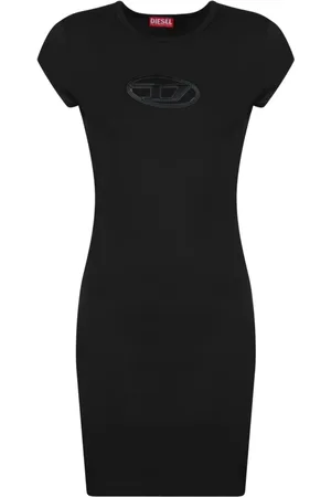 Diesel Sukienki, Kobieta, Czarny, M, Czarna Sukienka Elegancka Krótki Rękaw