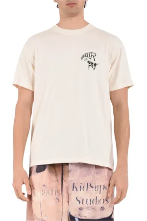 KIDSUPER STUDIOS Koszulki, Mężczyzna, Beżowy, M, Bawełniany T-shirt z Nadrukiem na Przodzie